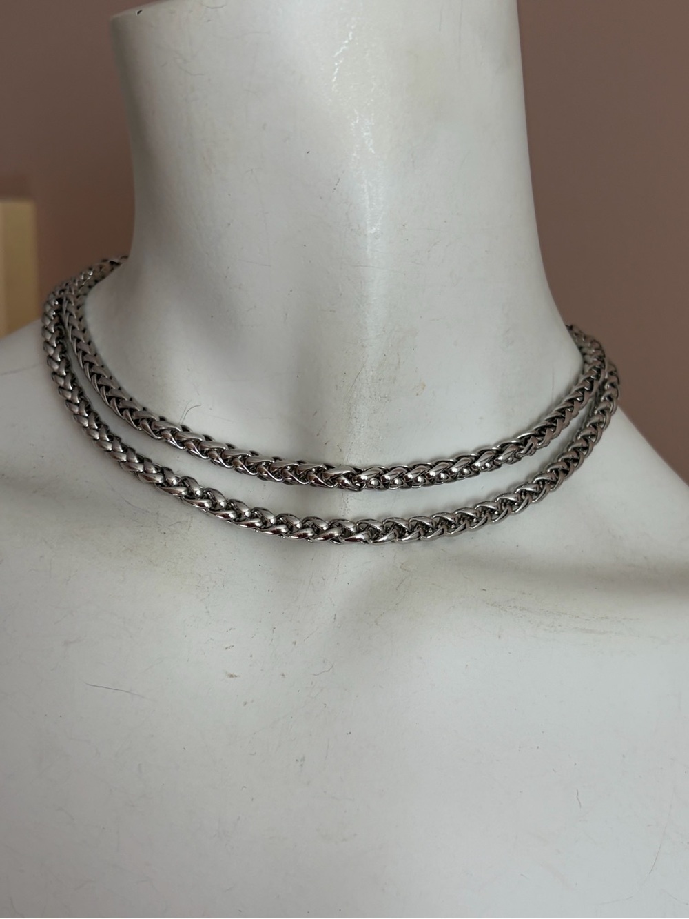 Foxtail wheat Silver Double Chain Necklace - Silver